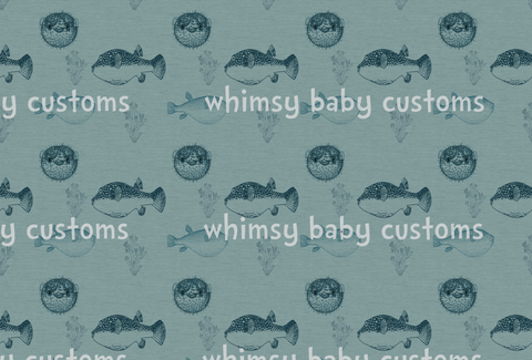Fabric Tone on Tone Puffer Fish on Faux Heather French Terry (in YARDS)