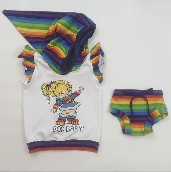 544H Bright Rainbow Girl 80's Baby Child Panel (on HEATHER GREY)