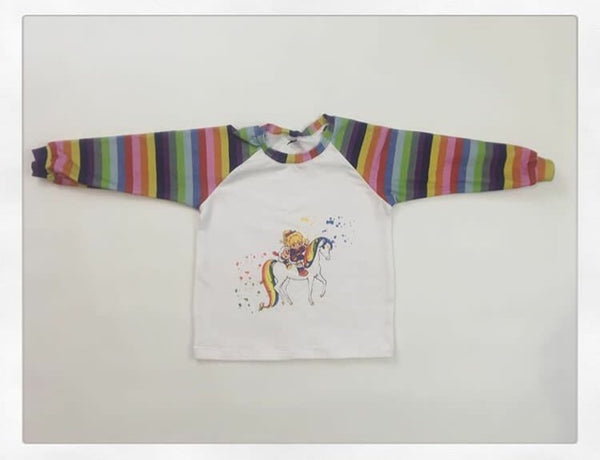 545 Bright Rainbow Girl on Horse Child Panel (on WHITE)