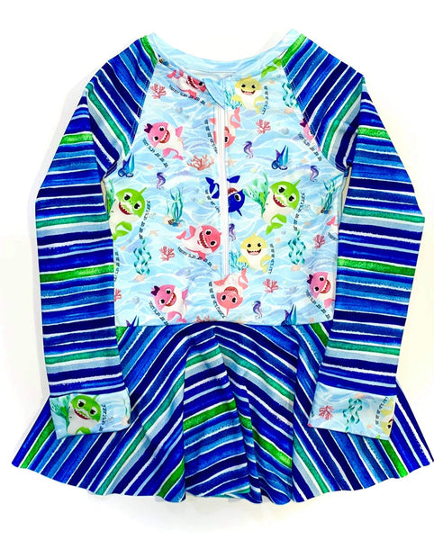 Fabric Baby Shark Doo Doo Doo Watercolour HALF AND HALF on Swim