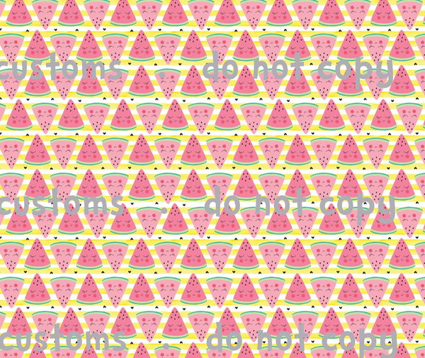 Fabric Kawaii Watermelons with Yellow Stripes